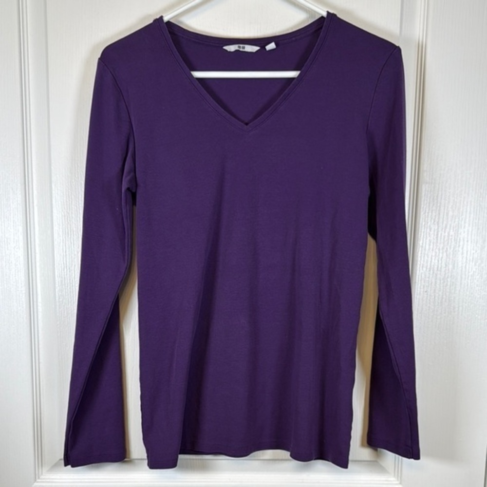 Uniqlo Purple Long Sleeve V-Neck Shirt Size Large EUC #5519